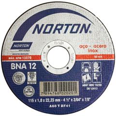 DISCO DE CORTE PARA ACO/ACO INOX 4.1/2”X1MMX7/8” BNA12 NORTON