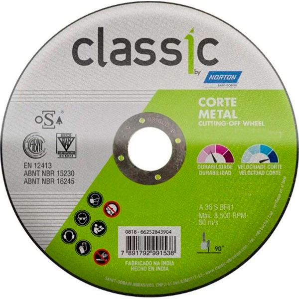 DISCO DE CORTE PARA ACO INOX 4.1/2”X1MMX7/8” CLASSIC NORTON