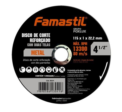 DISCO DE CORTE PARA FERRO 4.1/2”X1MMX7/8”  FOXLUX