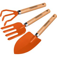 CONJUNTO PARA JARDIM 3 PECAS - 1 PAZINHA LARGA 1 ANCINHO 3 DENTES E 1 GARFO COM CABO MADEIRA TRAMONTINA