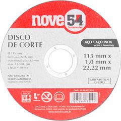 DISCO DE CORTE PARA ACO/ACO INOX 4.1/2”X1MMX7/8” DCN NOVE54