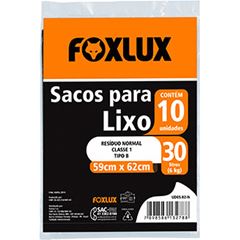 SACO LIXO 59X62CM 30L PT C/10UN FOXLUX