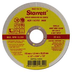 DISCO DE CORTE PARA ACO/ACO INOX 4.1/2”X1MMX7/8” STARRETT