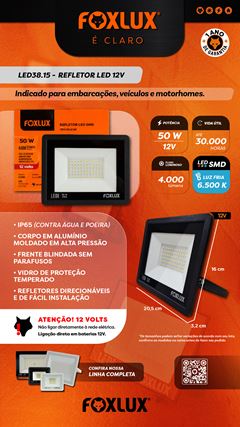 REFLETOR LED PRETO BIVOLT 50W 6500K FOXLUX