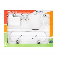 KIT ACESSORIOS BANHEIRO 7 PEÇAS MONACO BRANCO/CROMADO DUDA