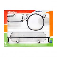 KIT ACESSORIO BANHEIRO 7 PEÇAS MONACO PRETO/CROMADO DUDA