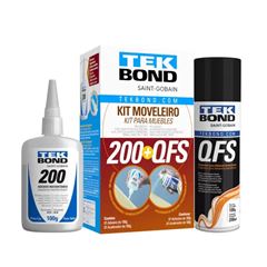 KIT MOVELEIRO COM  ADESIVO INSTANTANEO 200 EMBALEGEM  100G E ACELERADOR QFS EMBALAGEM 100G TEKBOND