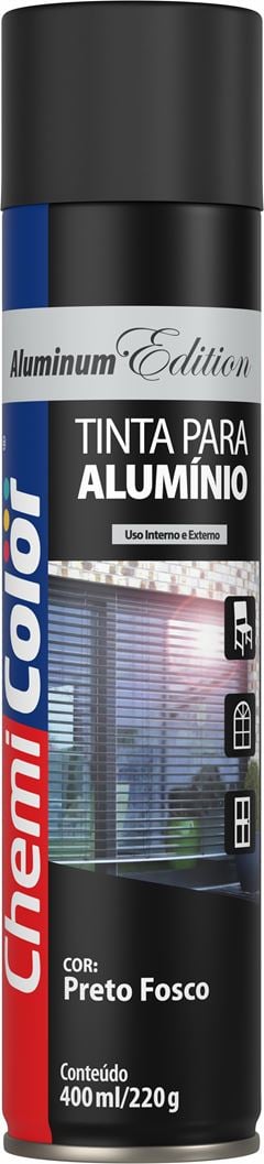 TINTA SPRAY P/ALUMINIO 400ML PRETO FOSCO CHEMICOLOR